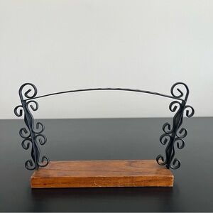 Vintage Skewer Stand Holder Wood Metal Ornate Holds 12 Rare Vintage